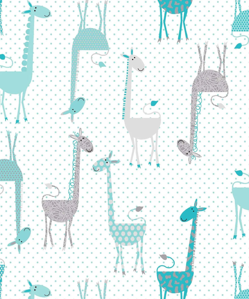 Oasis Fun Flannels Aqua Giraffes Fabric
