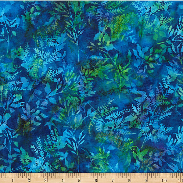Hoffman Fabrics Electric Slide Leafy Branches Lapis Batik Fabric