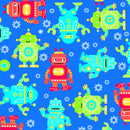 A.E. Nathan Co. Comfy Flannel Robots Royal Blue Fabric