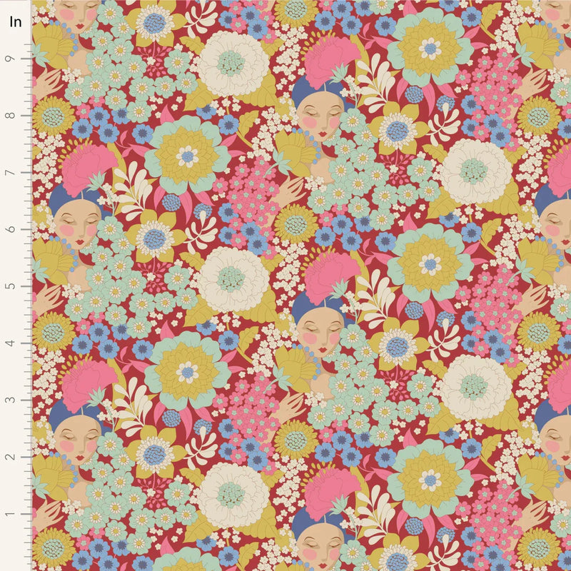 Tilda Wallflower Burgundy Fabric