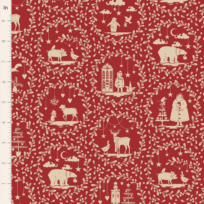 Tilda Merry Little Christmas Paperscenes Burgundy Fabric