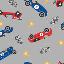 A.E. Nathan Co. Comfy Flannel Race Cars Gray Fabric