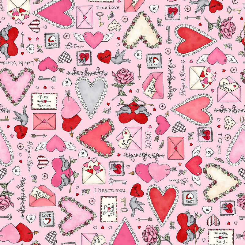 Maywood Studio I Heart You Pink Fabric