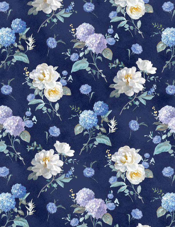 Wilmington Prints Morning Blooms Floral Toss Navy Fabric