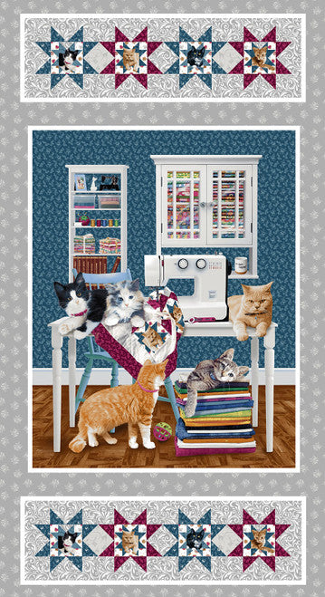 Henry Glass Quilted Kitties Panel