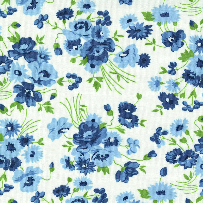 Moda Nantucket Summer Floral Cream Blue Wide Back Fabric