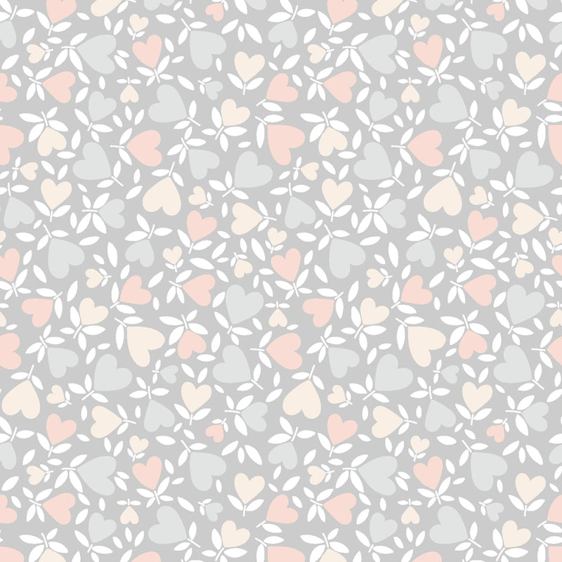 Maywood Studio Honey Bunny Hearts Light Gray Fabric
