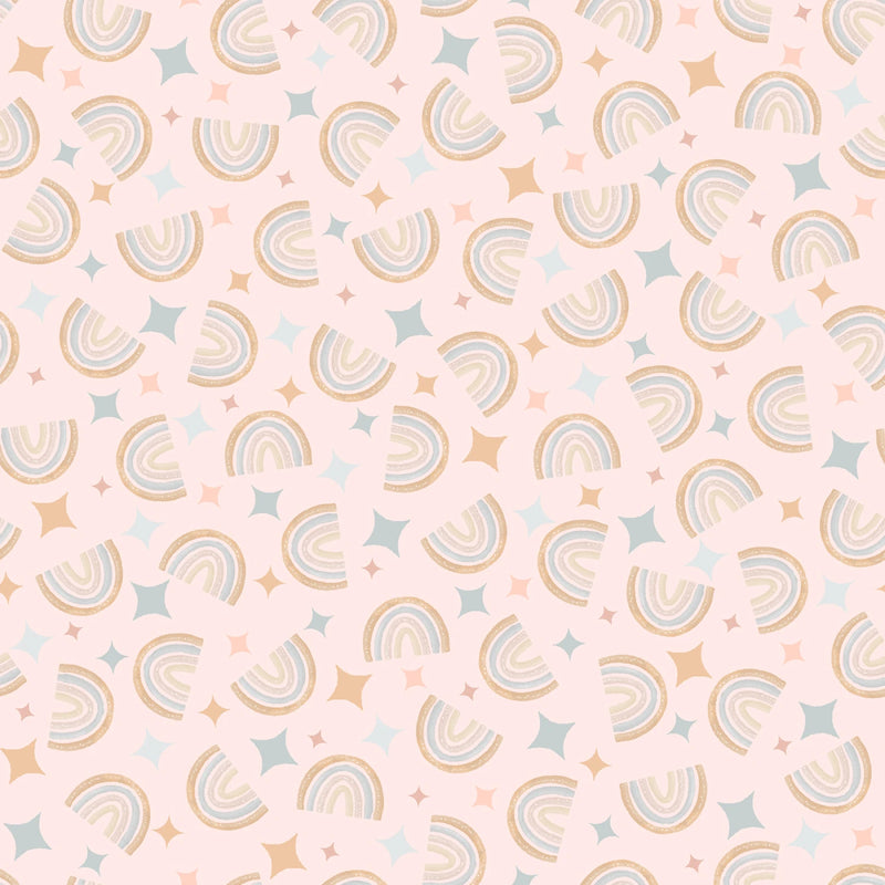 Maywood Studio Honey Bunny Rainbows Light Pink Fabric