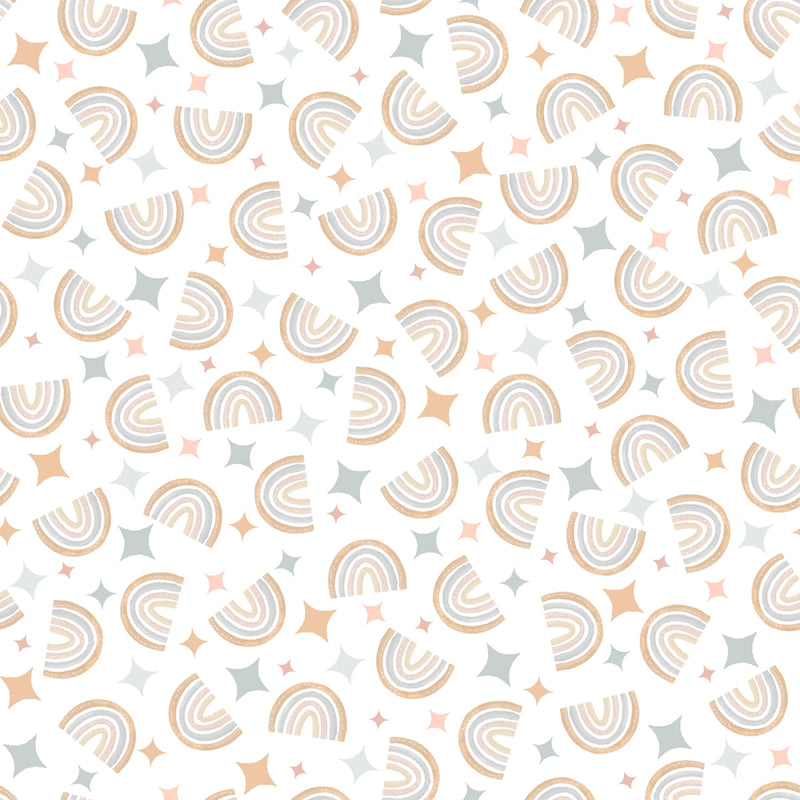 Maywood Studio Honey Bunny Rainbows White Fabric