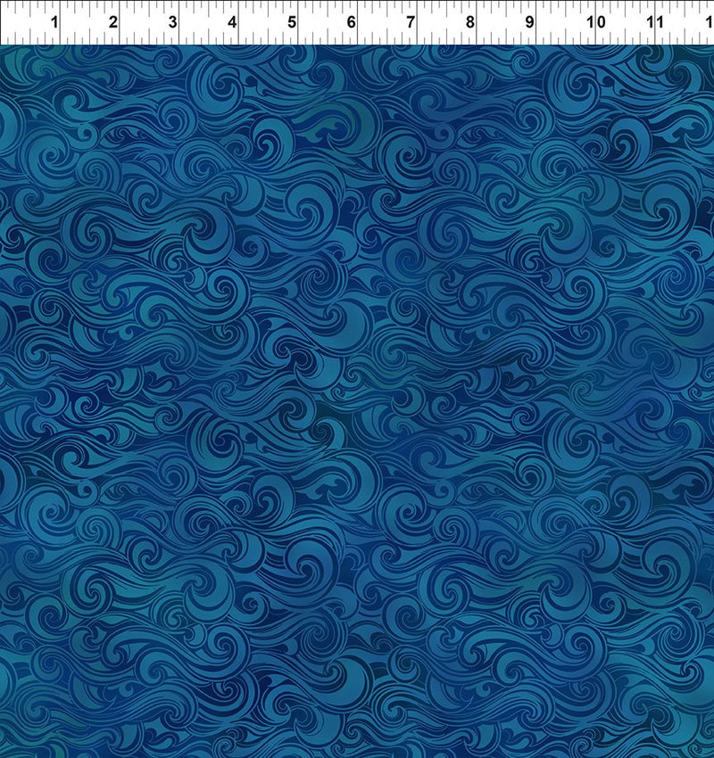 In The Beginning Wonders Of The Ocean Waves Dark Blue Fabric