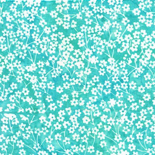 Island Batik Vintage Charm Teal Sea Glass Round Flower Stems Batik Fabric