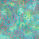 Island Batik Vintage Charm Teal Sea Glass Flower Field Batik Fabric
