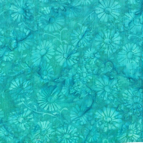 Island Batik Vintage Charm Teal Cool Water Daisy Batik Fabric