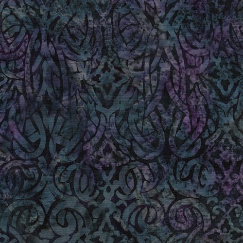 Island Batik Magenta Dusk Ornate Scroll Purple Eggplant Batik Fabric