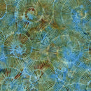 Island Batik Stone Strata Fossil Spiral Green Brown Blue Fabric