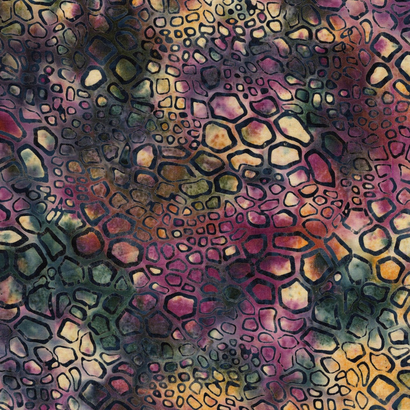 Island Batik Geode Glow Iron Pyrite Cluster Purple Green Fabric