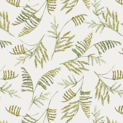 Henry Glass Turtle Marching Tossed Ferns Cream Fabric