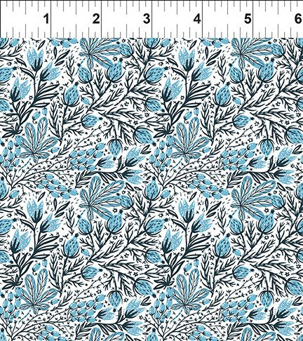 In The Beginning Fabrics Whimsy Floral Blue White Fabric