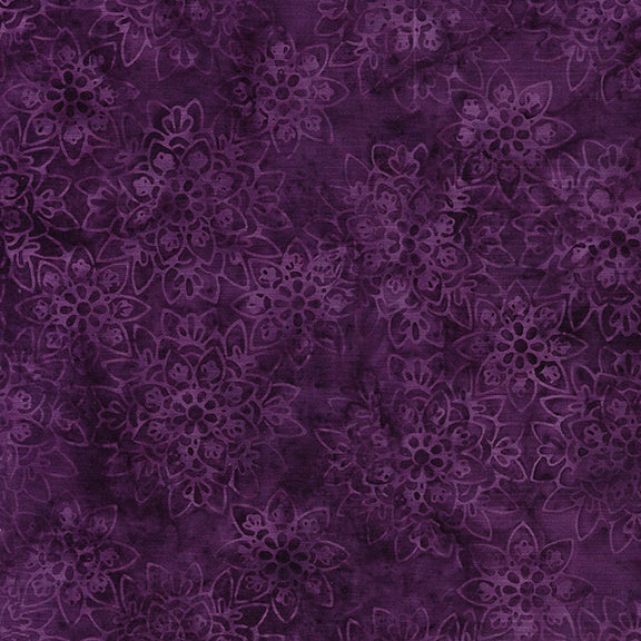 Island Batik Refections Mosaic Flower Purple Boysenberry Batik Fabric