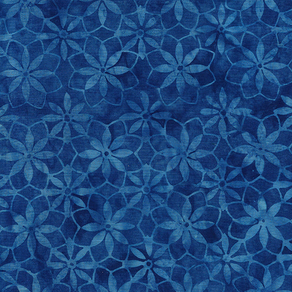 Island Batik Refections Geo Flower Blue Blueberry Batik Fabric