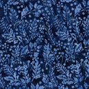 Island Batik Countryside Charm Vines Leaves Berries Blue Batik Fabric
