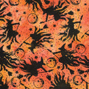 Island Batik Boo Bash Witches Moons Stars Orange Marmalade Batik Fabric