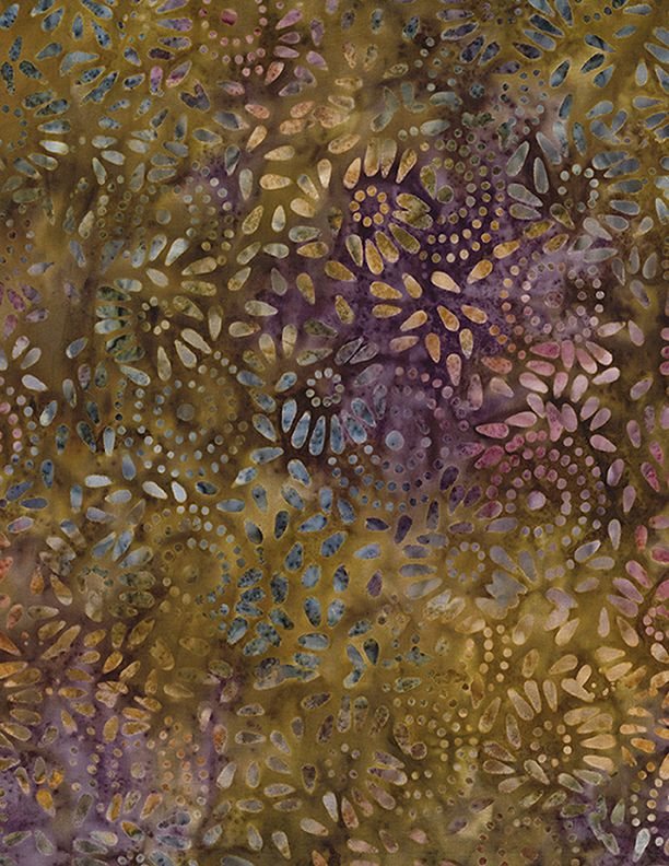 Wilmington Prints Plum Bouquet Cirlce Dots And Petals Brown Batik Fabric