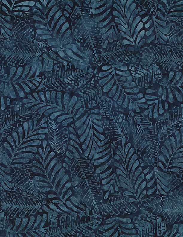 Wilmington Prints Plum Bouquet Large Leaves Dark Blue Batik Fabric