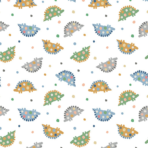 Benartex Baby Dino Dino And Dots White Flannel Fabric