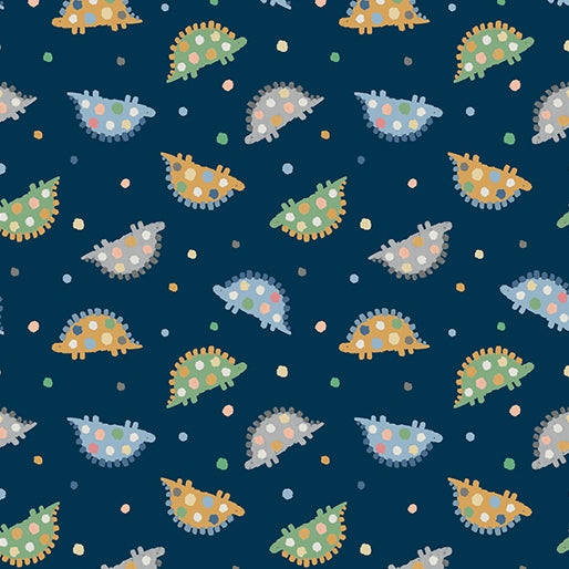 Benartex Baby Dino Dino And Dots Navy Flannel Fabric