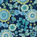 Benartex Butterfly Calypso Floral Navy Fabric