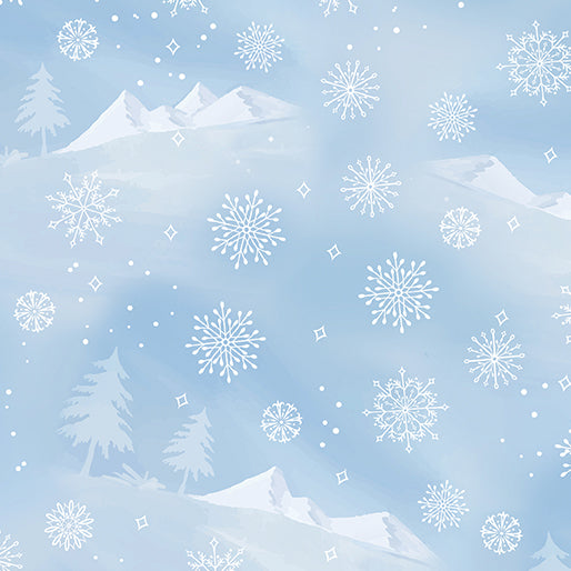 Benartex Woodland Wonderland Mountain View Light Blue Fabric