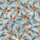 Benartex Woodland Wonderland Pinecones Light Blue Fabric