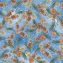 Benartex Woodland Wonderland Pinecones Medium Blue Fabric