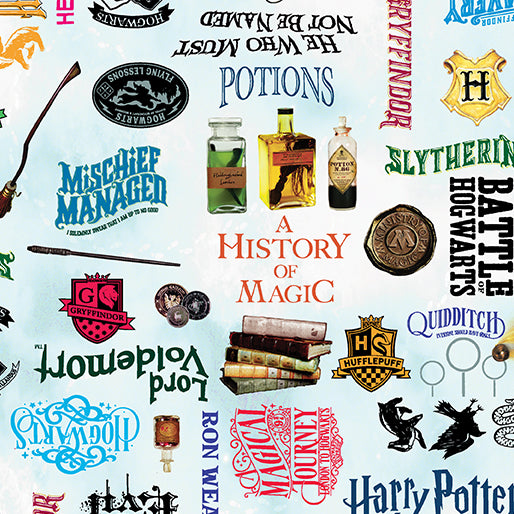 Benartex Harry Potter Words Sky Blue Fabric