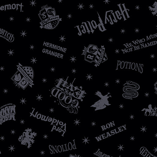 Benartex Harry Potter Shadow Words Black Fabric