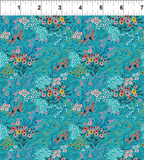 In The Beginning Fabrics Whimsy Floral Turquoise Fabric