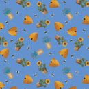 Benartex Wildflower Honey Bees And Skeps Blue Fabric