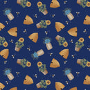 Benartex Wildflower Honey Bees And Skeps Navy Fabric