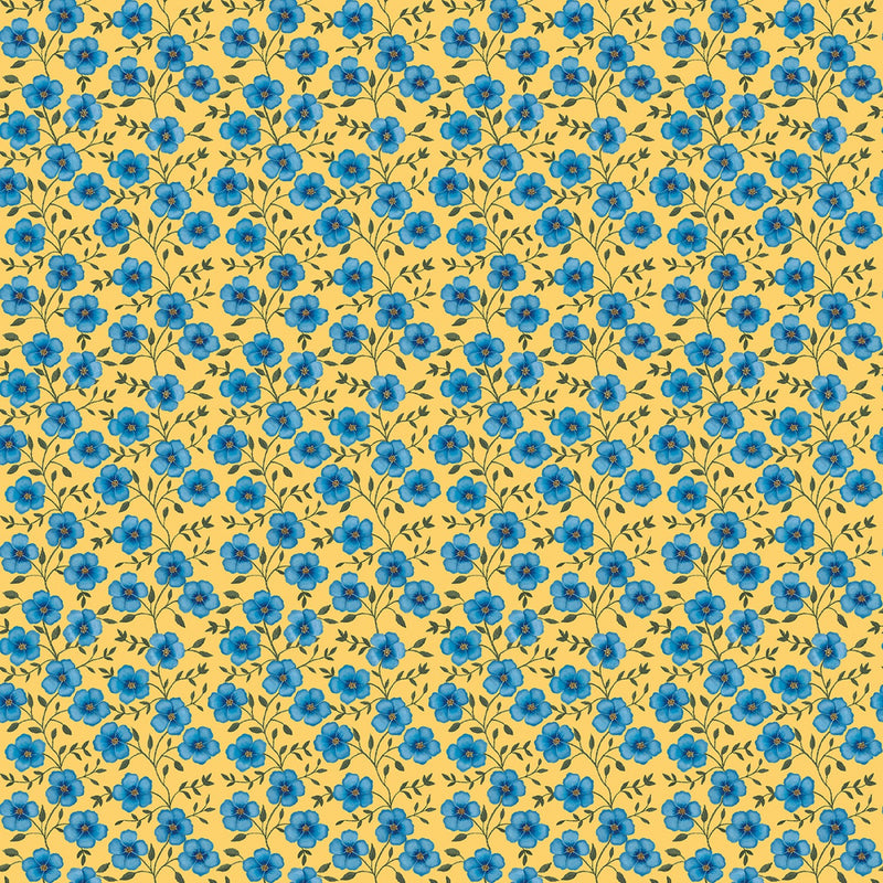 Benartex Wildflower Honey Blue Flowers Yellow Fabric