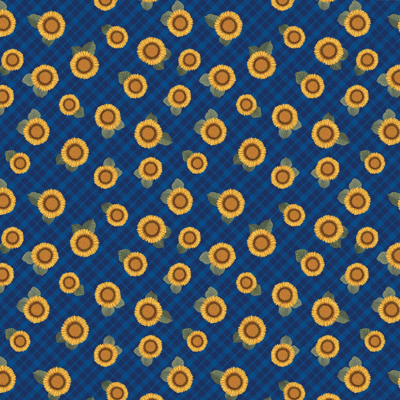 Benartex Wildflower Honey Sunflower And Plaid Royal Fabric