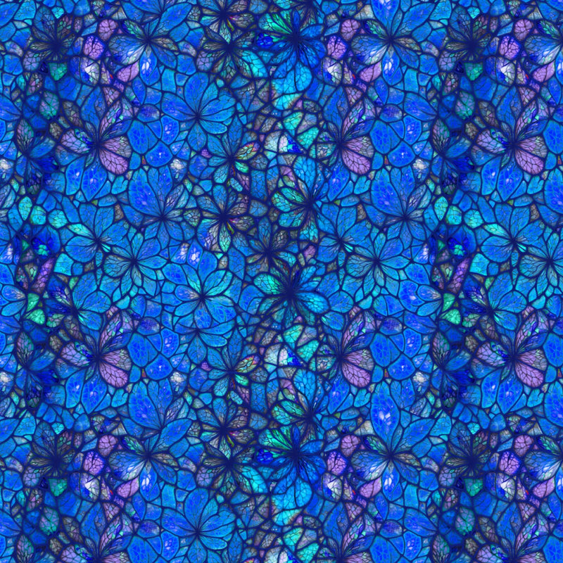 Camelot Sonny In Sunflowers Stained Glass Petals Blue Fabric