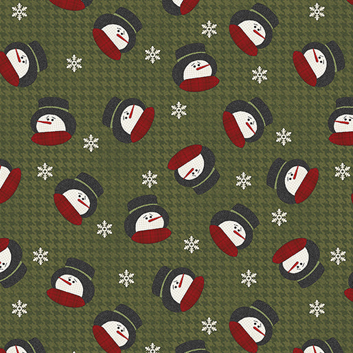 Benartex Snowballs Jolly Snowman Leaf Fabric