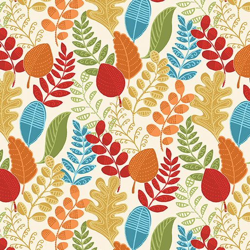 Benartex Hello Pumpkin Cream Dancing Leaves Fabric