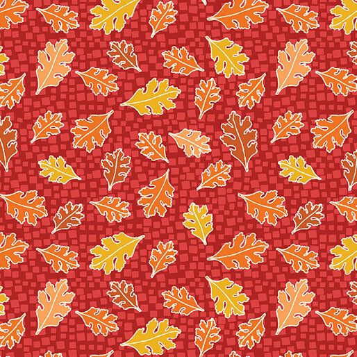 Benartex Hello Pumpkin Red Mosaic Leaves Fabric