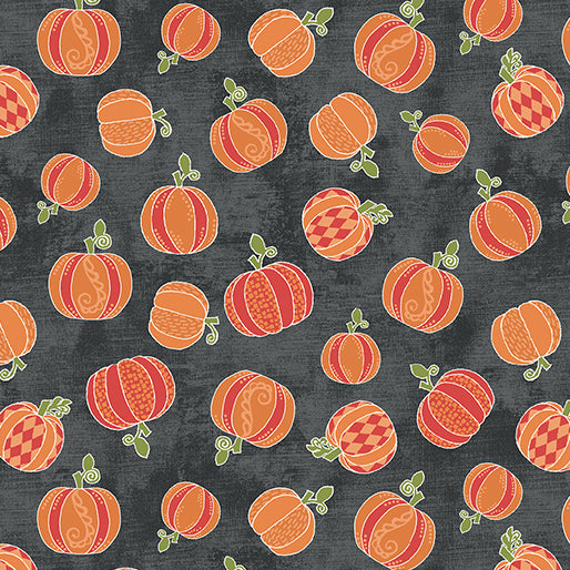 Benartex Hello Pumpkin Dark Grey Pumpkins Fabric