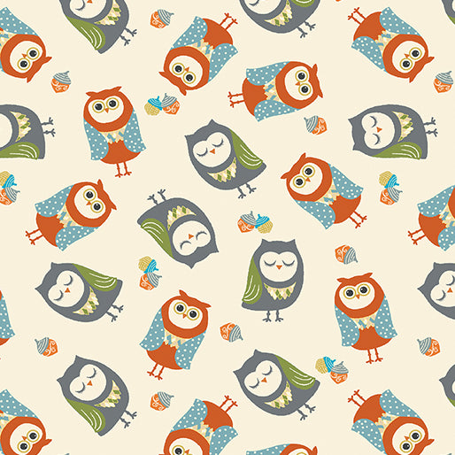 Benartex Hello Pumpkin Cream Owl Family Fabric