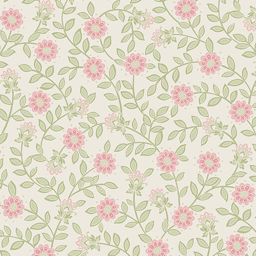 Benartex Field Floral Green And Pink Wide Back Fabric