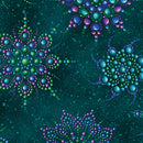 Benartex On Dragonfly Wings Beaded Medallion Dark Teal Fabric