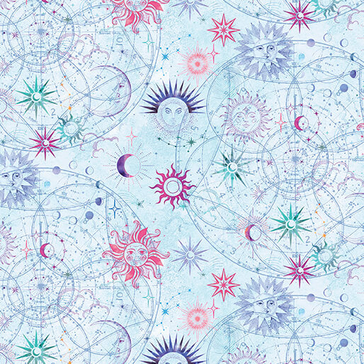 Benartex Celestial Skies Sun And Moon Light Turquoise Fabric